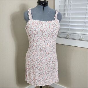 Angel Kiss Dress Size L Linen Floral Print -Y2k  Vintage Spaghetti Strap Dress